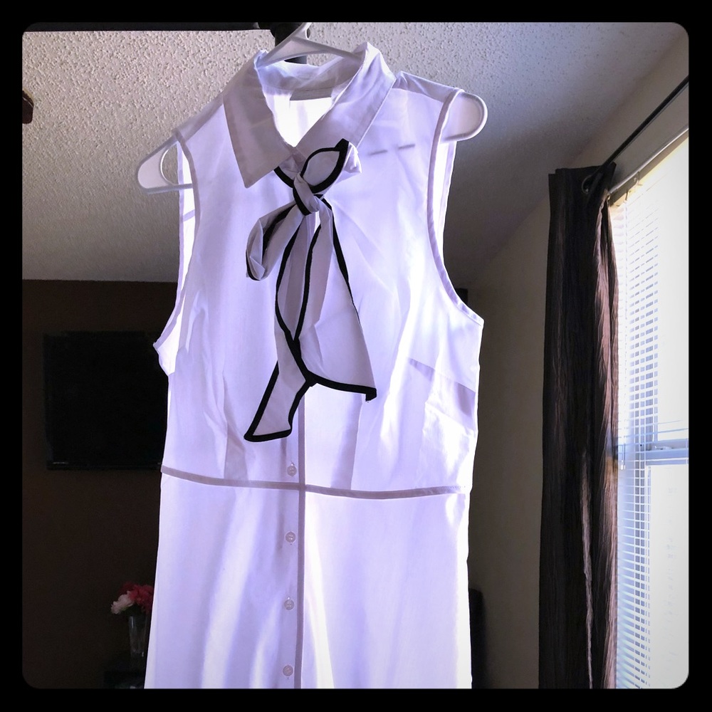 NWT white with blue trim flare dress